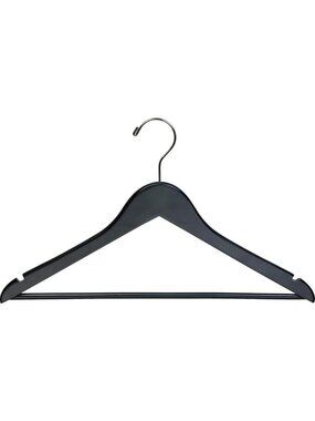 50 Non-Slip Black Rubber Suit Hangers with Bar & Notches - Durable